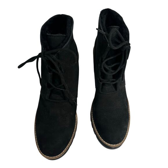 Eileen Fisher Bootie size 9 Alpine Wedge Black Leather Shearling Lined - Picture 4 of 6